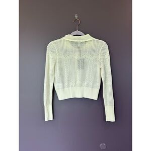 NWT KATIE J NYC Pointelle Heart Cardigan Sweater White Size XS